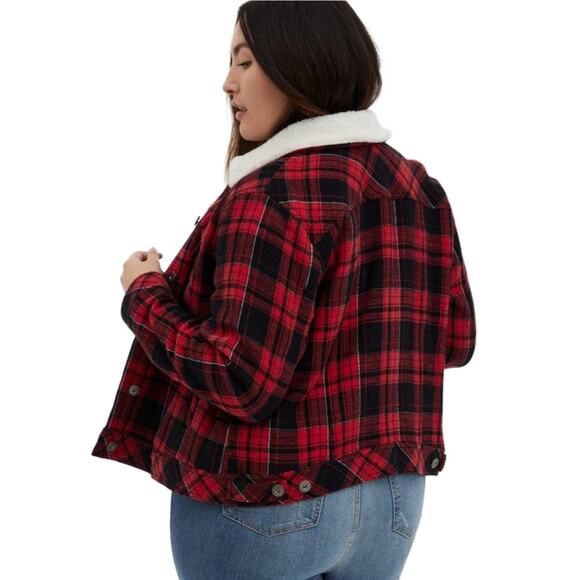 Torrid Red Plaid Trucker Jacket Sherpa Collar size 2X or 3X? - Picture 6 of 13